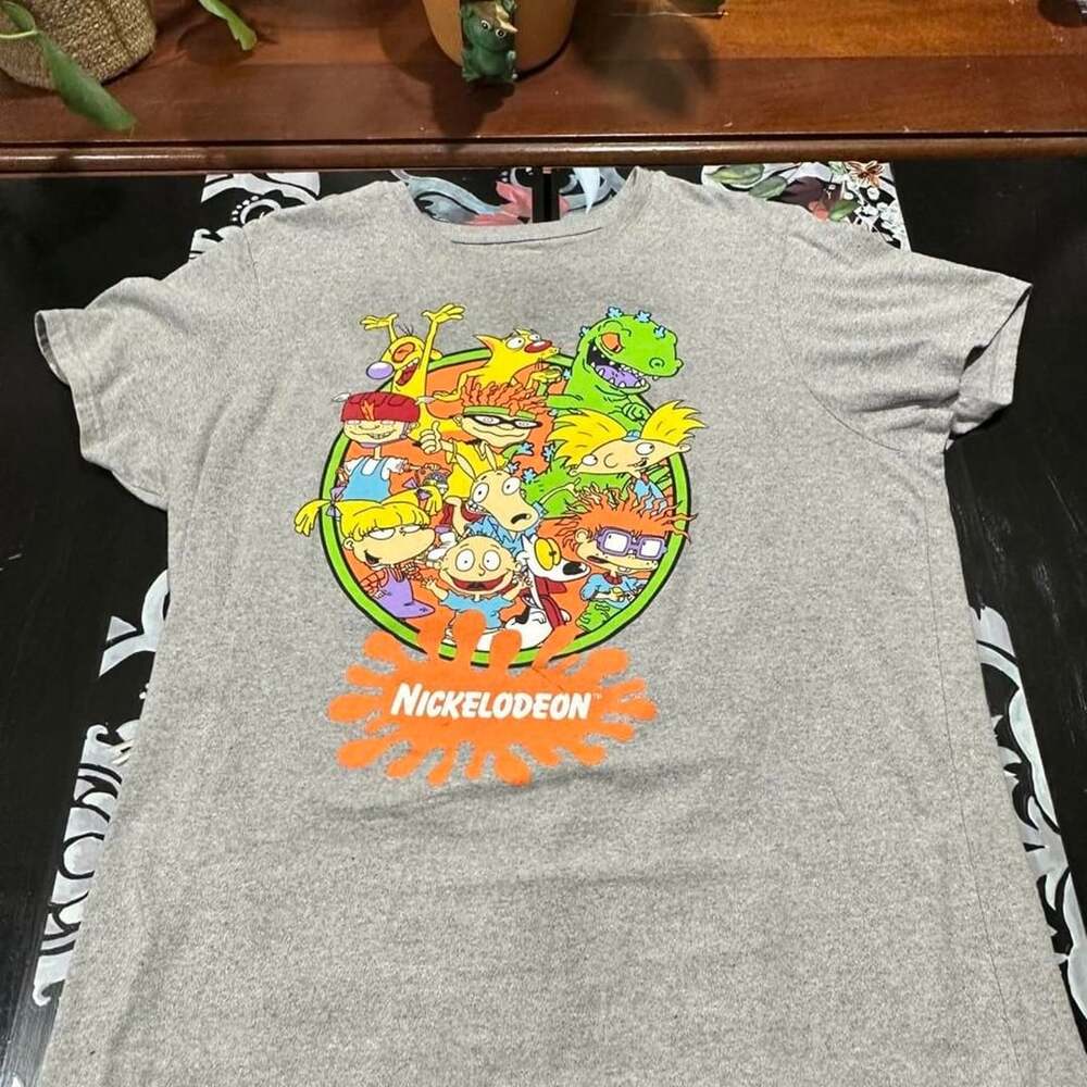 Nickelodeon 90s Cartoon Characters Graphic T-Shirt Grey XL